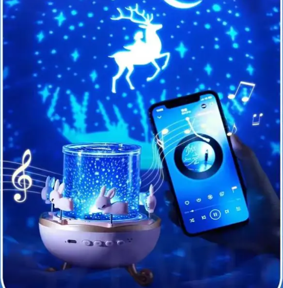 Bunny Carousel Night Light Projector – Rotating LED Star Projection Lamp for Kids Room & Magical Nursery Decor Rotatable Rabbit Night Lamp